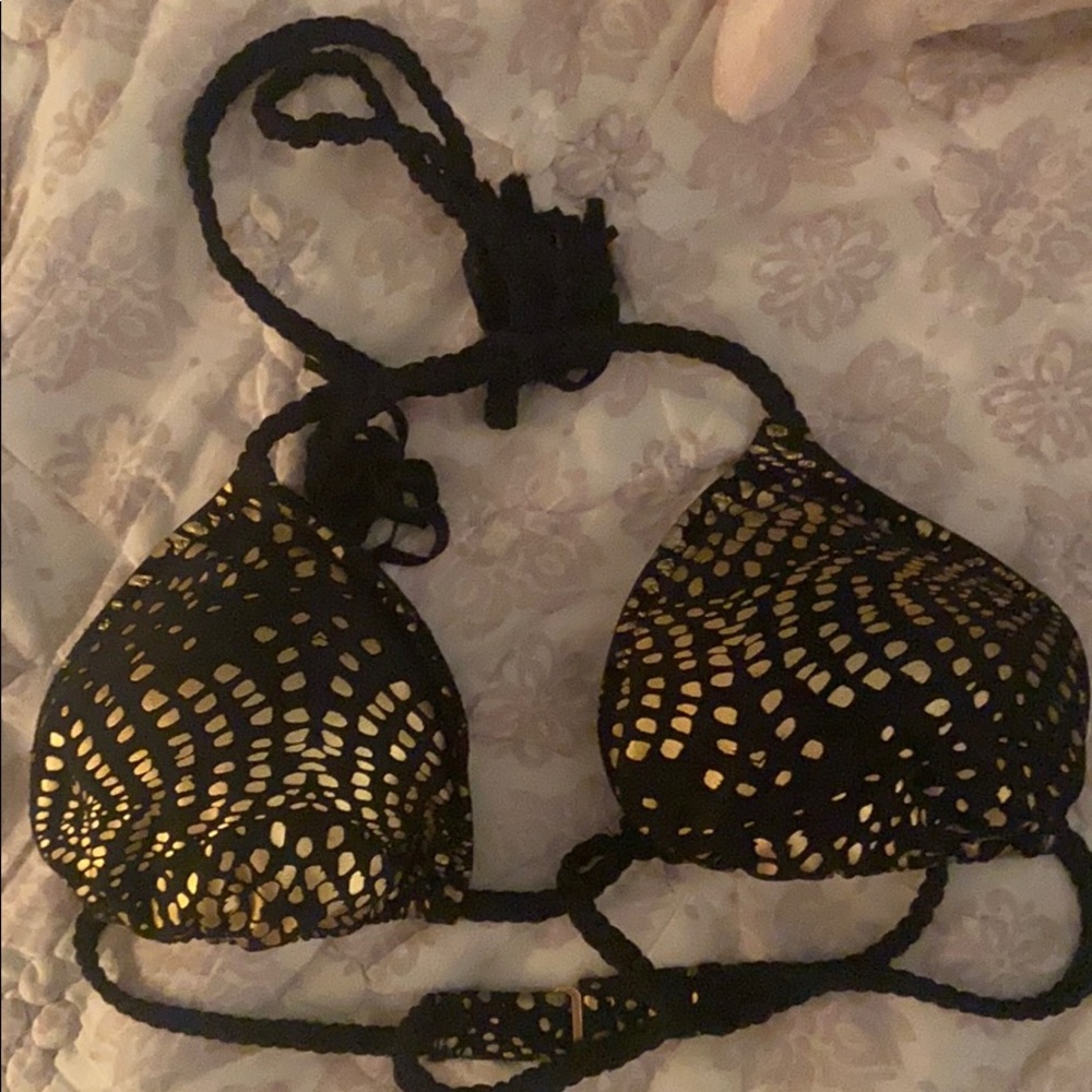 black and gold triangle bikini top
